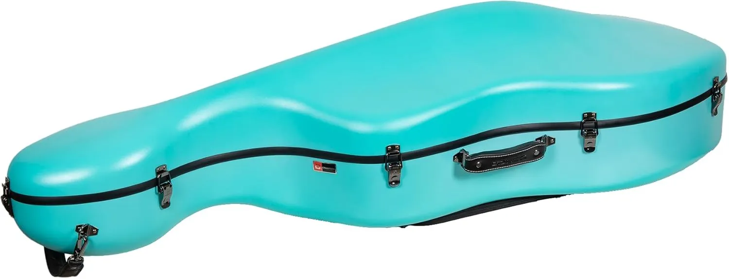 Crossrock Poly Carbon Cello Case for 4/4 Full Size | Mint Blue Matte Finish, Black Velvet Interior, Wheels, Music Pouch – Lightweight Protection Series
