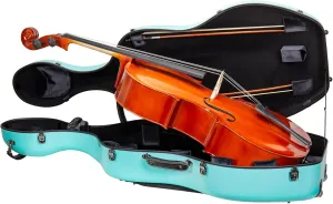 Crossrock Poly Carbon Cello Case for 4/4 Full Size | Mint Blue Matte Finish, Black Velvet Interior, Wheels, Music Pouch – Lightweight Protection Series