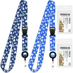 Cruise Lanyards with ID Holder, Retractable Badge & Waterproof Card Holders (Blue & Royal Icons)