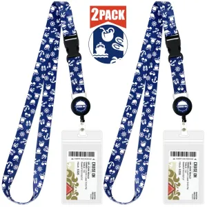Cruise Lanyards with ID Holder, Retractable Badge & Waterproof Card Holders (Blue w White)
