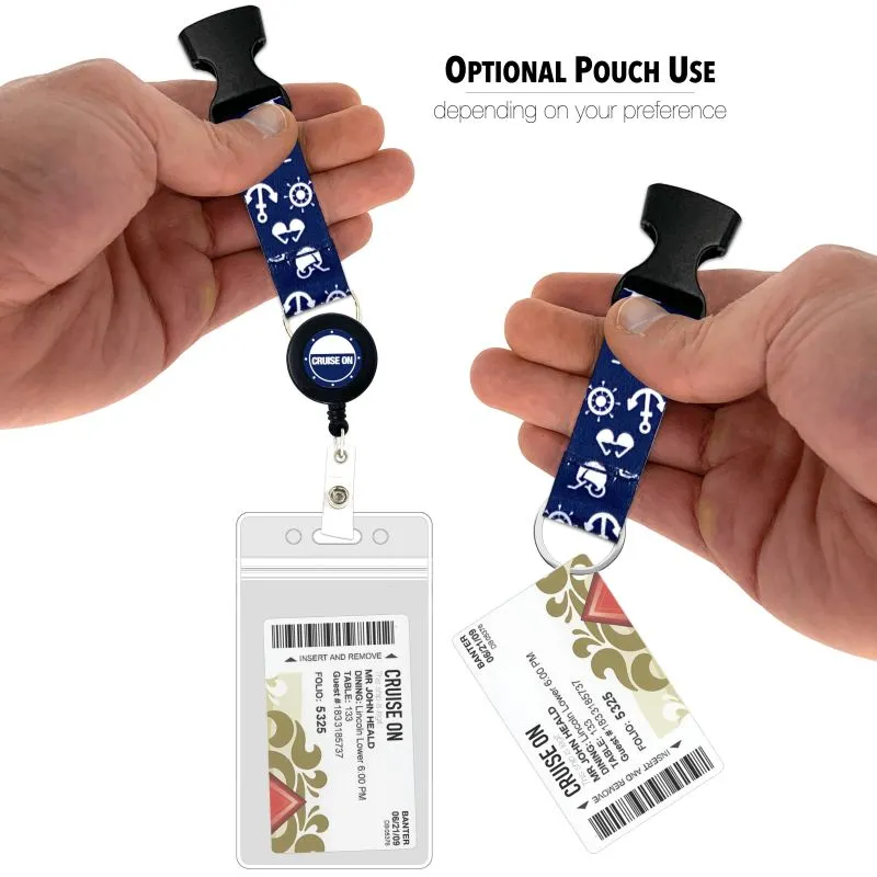 Cruise Lanyards with ID Holder, Retractable Badge & Waterproof Card Holders (Blue w White)