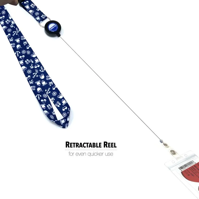 Cruise Lanyards with ID Holder, Retractable Badge & Waterproof Card Holders (Blue w White)