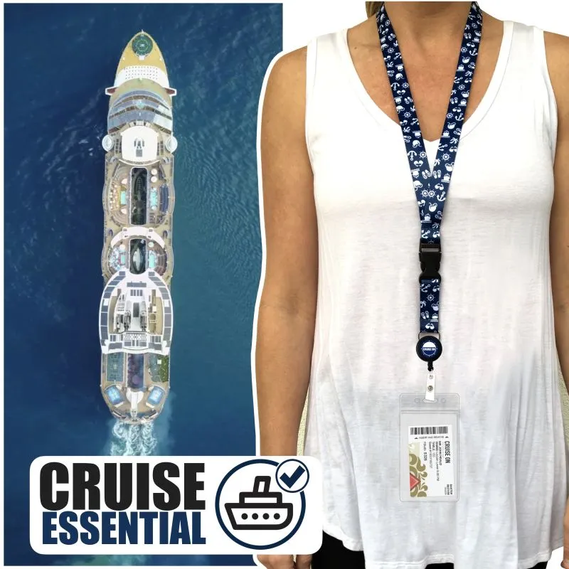 Cruise Lanyards with ID Holder, Retractable Badge & Waterproof Card Holders (Blue w White)