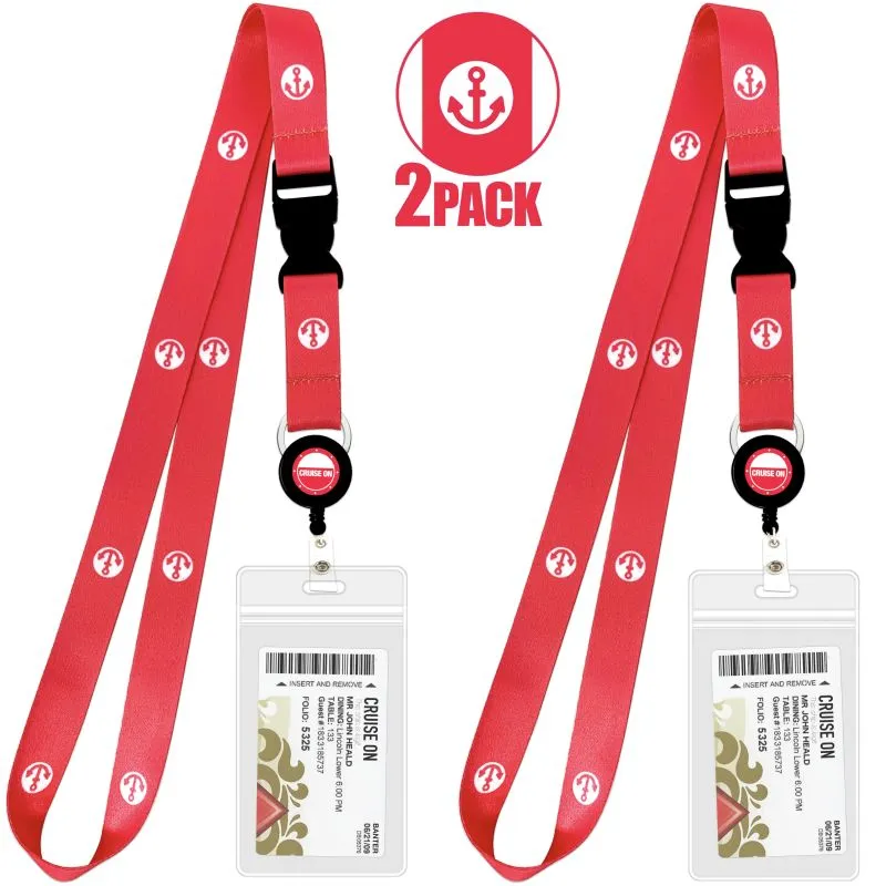 Cruise Lanyards with ID Holder, Retractable Badge & Waterproof Card Holders (Pink Anchor)