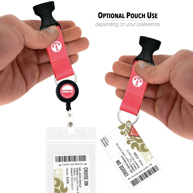 Cruise Lanyards with ID Holder, Retractable Badge & Waterproof Card Holders (Pink Anchor)