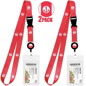 Cruise Lanyards with ID Holder, Retractable Badge & Waterproof Card Holders (Pink Anchor)