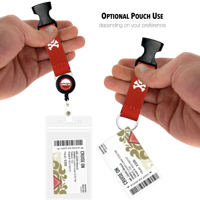 Cruise Lanyards with ID Holder, Retractable Badge & Waterproof Card Holders (Red Pirate)