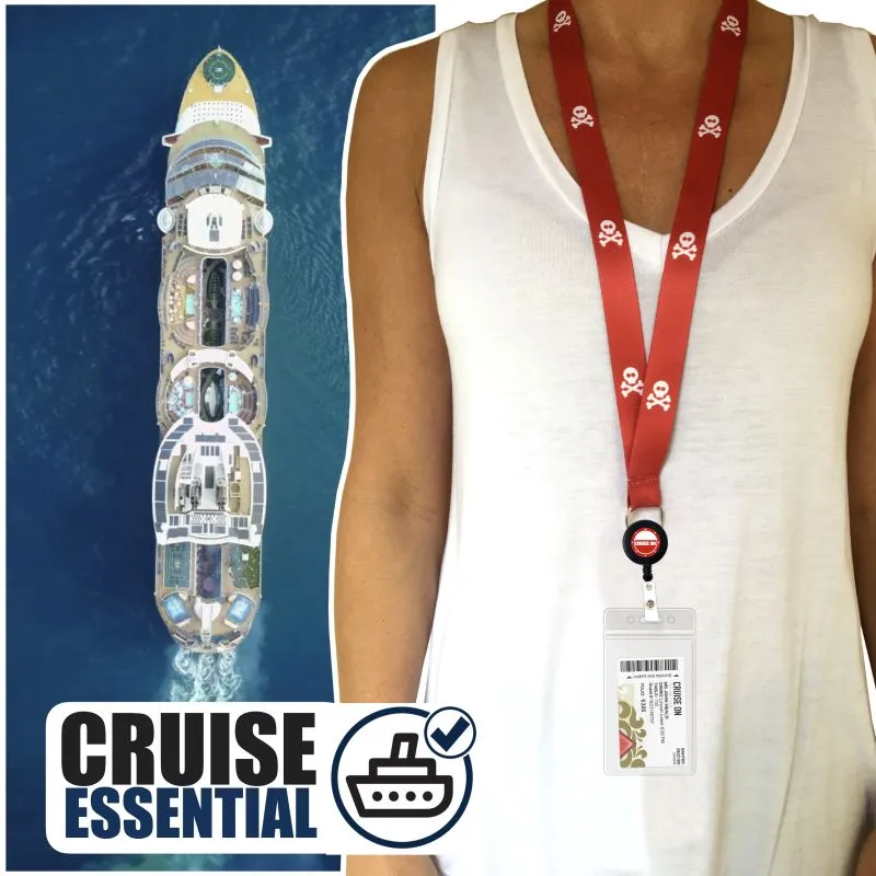 Cruise Lanyards with ID Holder, Retractable Badge & Waterproof Card Holders (Red Pirate)