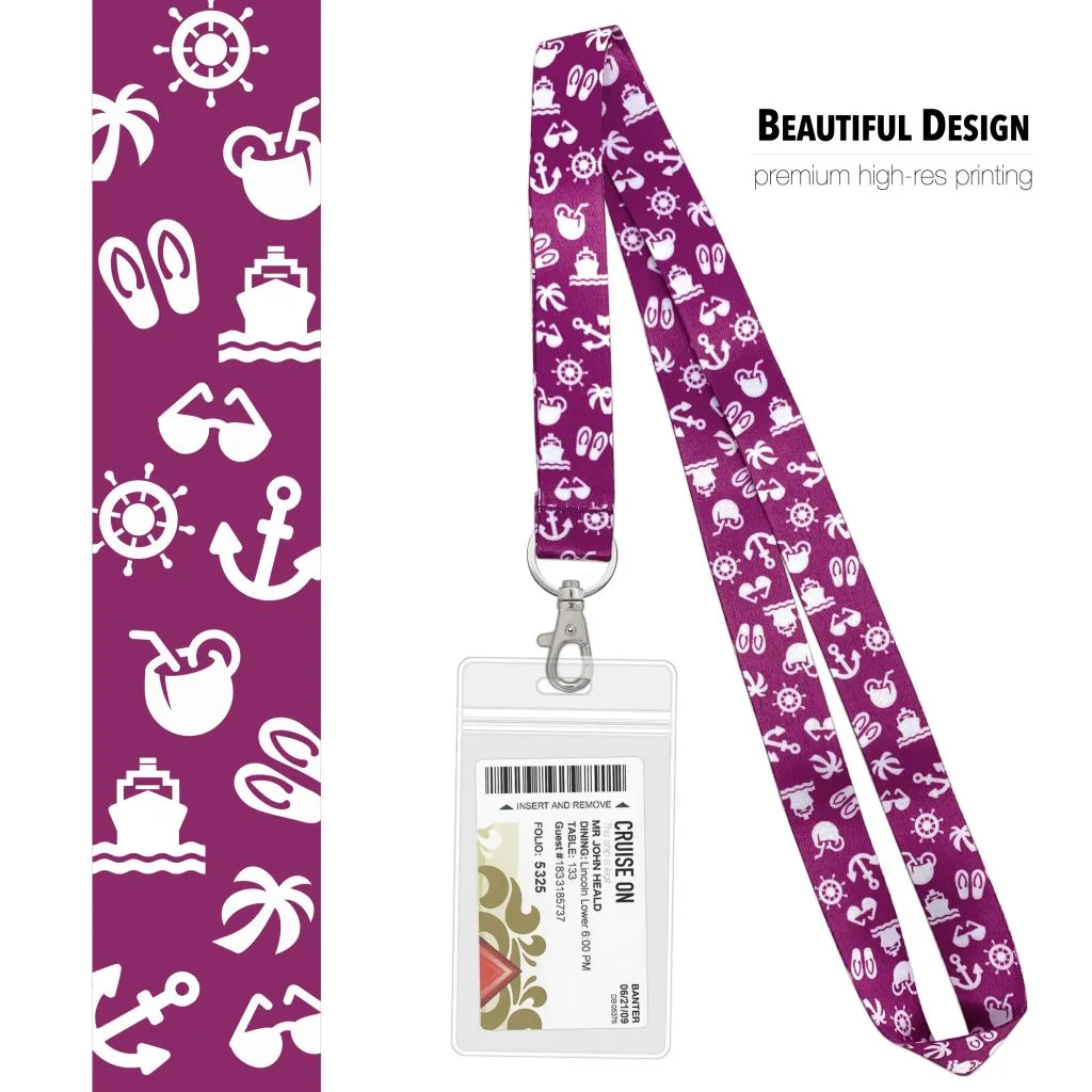 Cruise Lanyards with Waterproof Key Card Holder [2 Pack] Purple