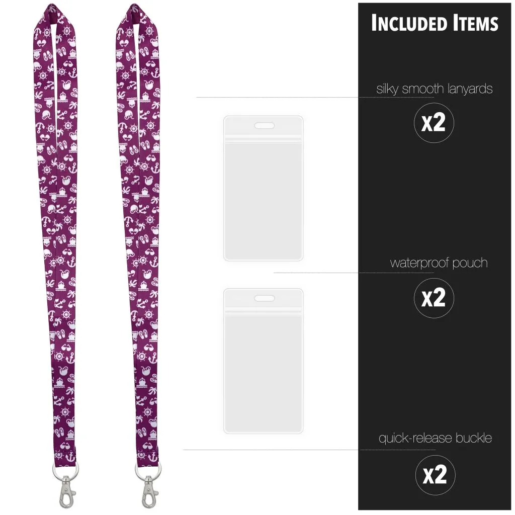 Cruise Lanyards with Waterproof Key Card Holder [2 Pack] Purple