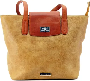 Crunch Leather Tote Bag Shoulder Purse Reusable Zip Closure Handbag Girls Shoulder Bag with Inner Pocket For Daily Use Work Travel - Mustard Brown