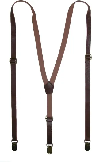 CTM Faux Leather Slim Clip-End Suspenders