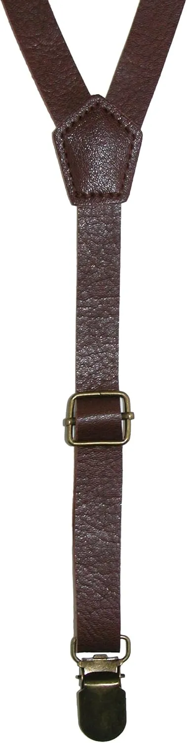 CTM Faux Leather Slim Clip-End Suspenders