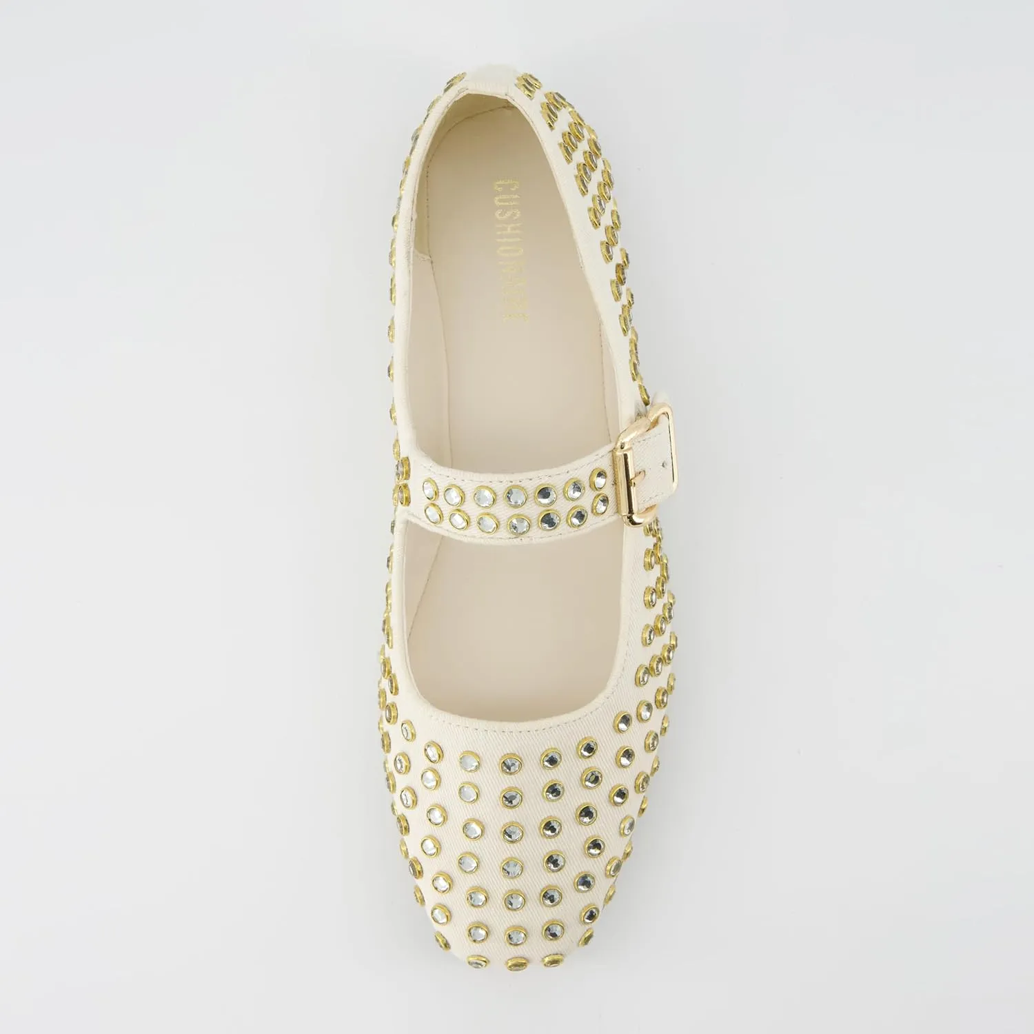 CUSHIONAIRE Princess Women’s Bling Studded Mary Jane Flats – Elegant Buckle Strap Shoes with Memory Foam