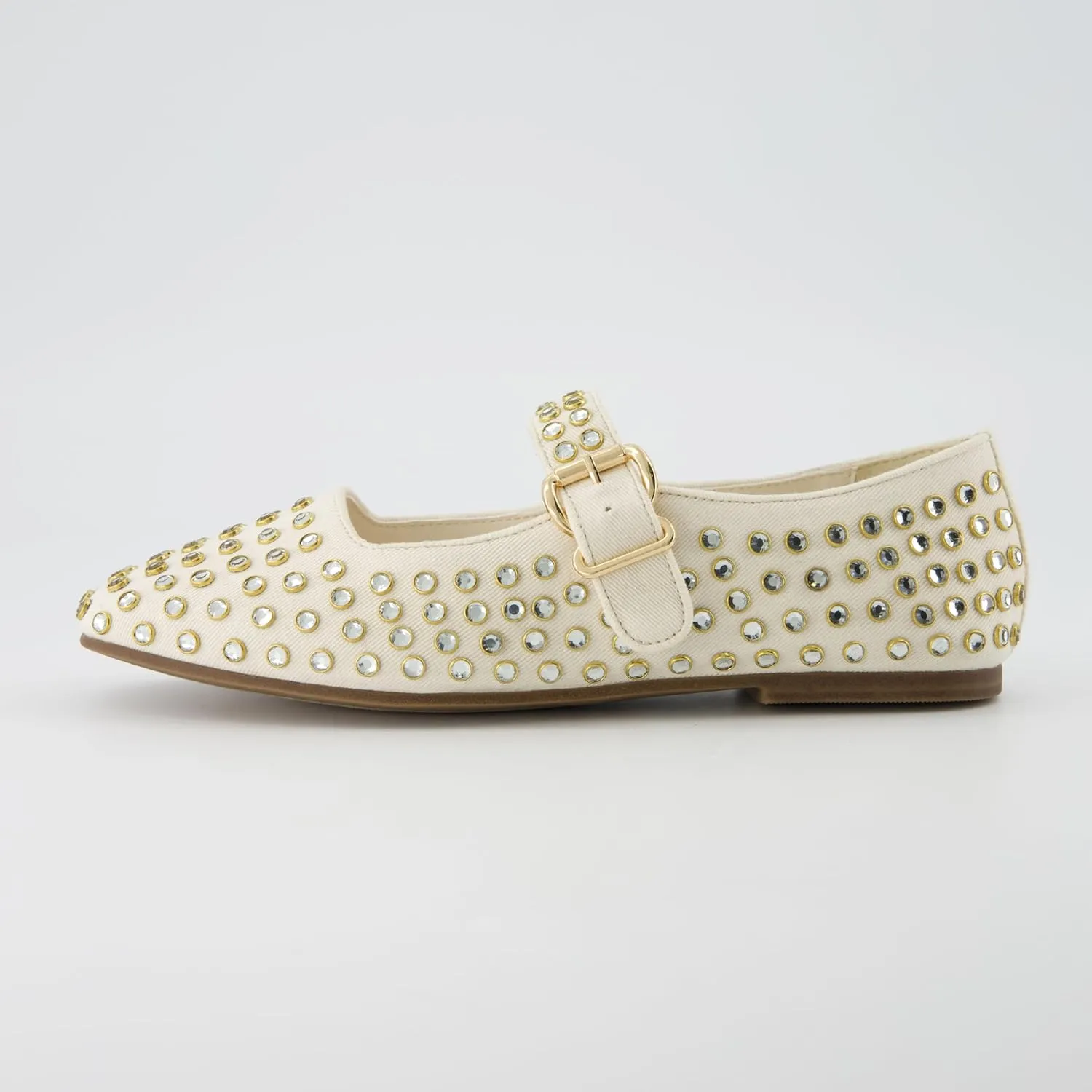 CUSHIONAIRE Princess Women’s Bling Studded Mary Jane Flats – Elegant Buckle Strap Shoes with Memory Foam