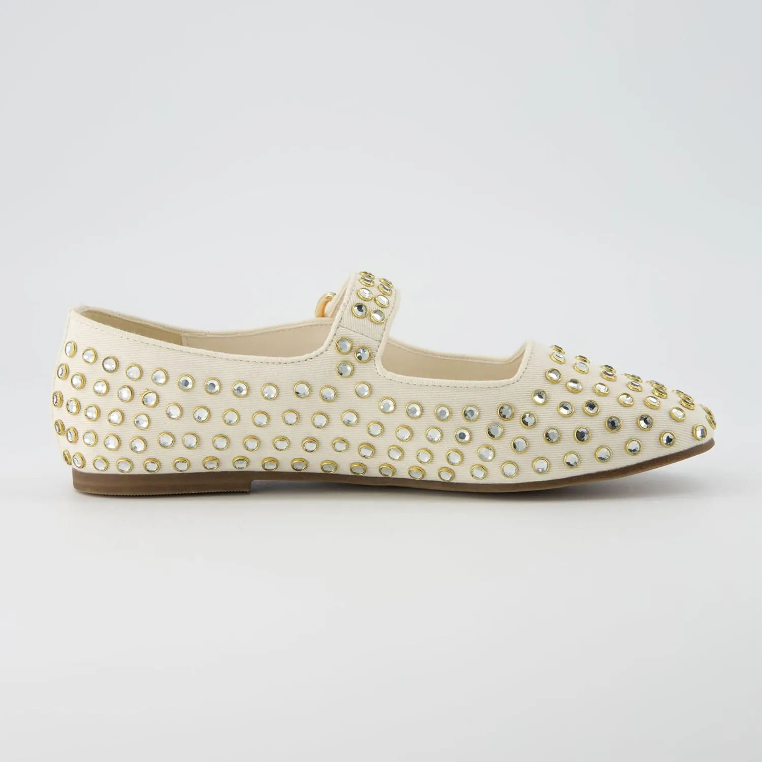 CUSHIONAIRE Princess Women’s Bling Studded Mary Jane Flats – Elegant Buckle Strap Shoes with Memory Foam