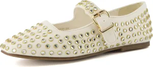 CUSHIONAIRE Princess Women’s Bling Studded Mary Jane Flats – Elegant Buckle Strap Shoes with Memory Foam