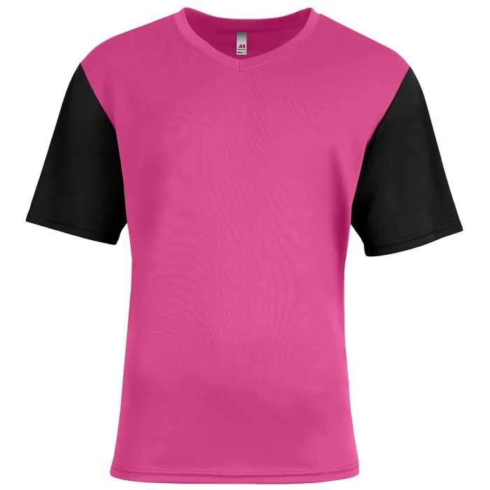 Custom A4 Youth Sprint Color Block V-Neck Soccer Tee