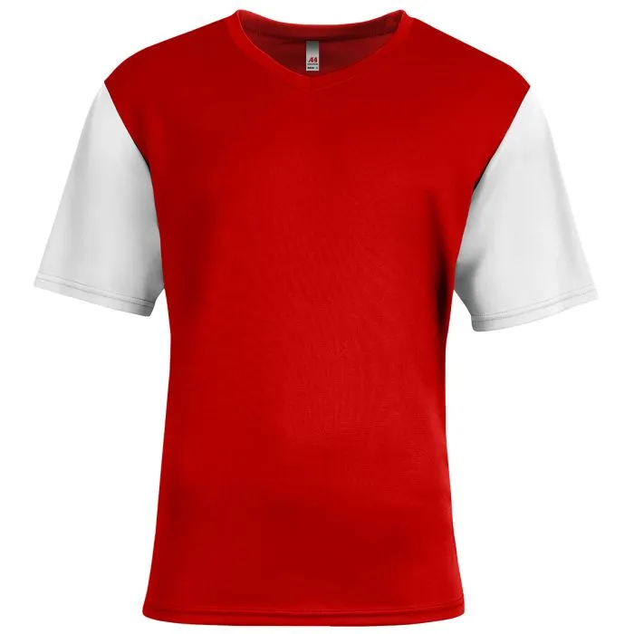 Custom A4 Youth Sprint Color Block V-Neck Soccer Tee