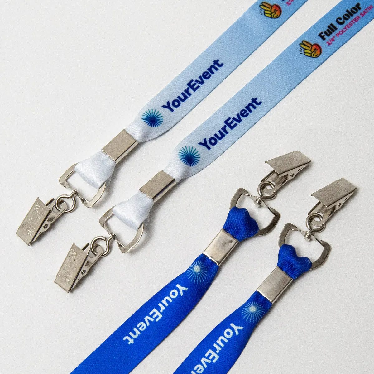 Custom Event Badge Lanyard - Double Bulldog - 3/4"