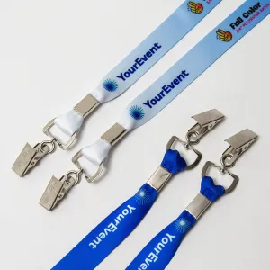 Custom Event Badge Lanyard - Double Bulldog - 3/4"