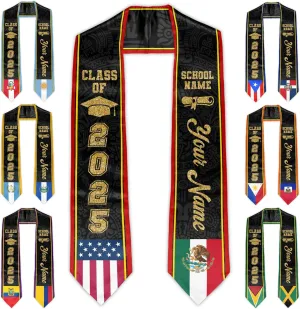 Custom Graduation Stole Country Flag Class of 2025 Graduation Sash Customize Mixed Two Flag Graduation Stoles Personalized Gifts