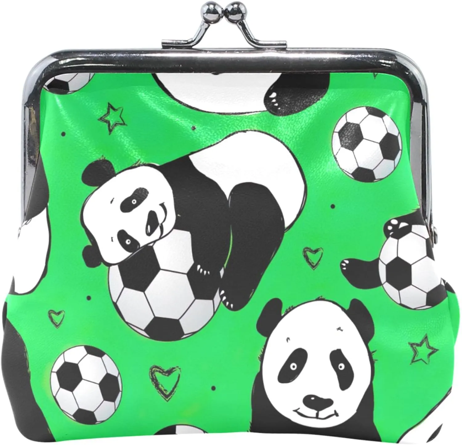 Custom Panda Football Green Leather Coin Purse for Women Girls Buckle Kiss Lock Change Purse Wallet
