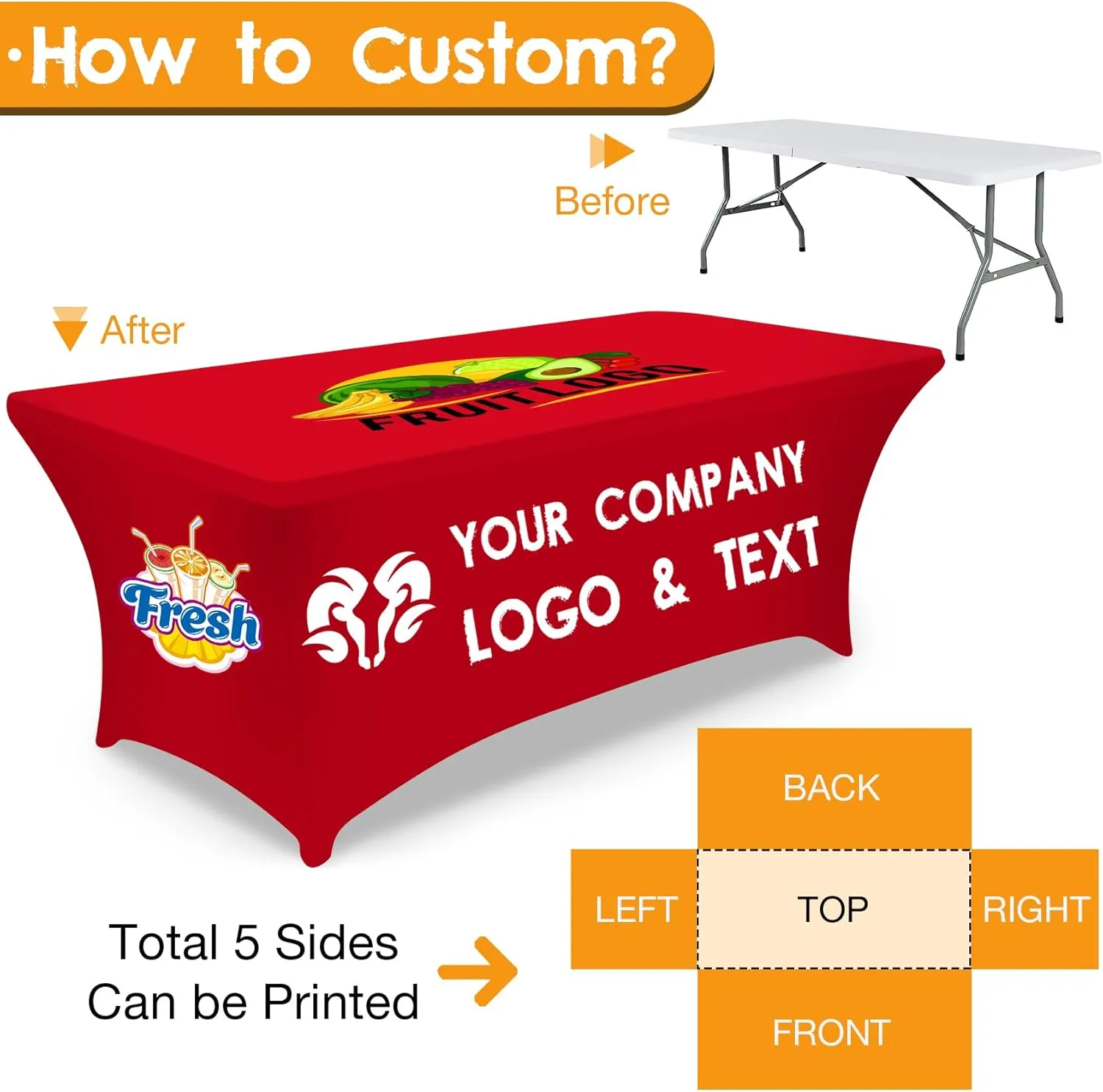 Custom Table Cloth with Business Logo Custom Tablecloth Custom Table Runner with Business Logo Promotional Items Your Logo Table Banner Sign Personalized Table Cover (Rectangular Spandex 4 FT)