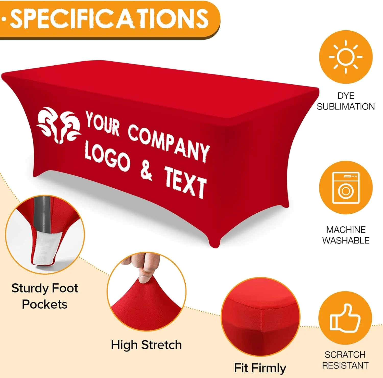 Custom Table Cloth with Business Logo Custom Tablecloth Custom Table Runner with Business Logo Promotional Items Your Logo Table Banner Sign Personalized Table Cover (Rectangular Spandex 4 FT)