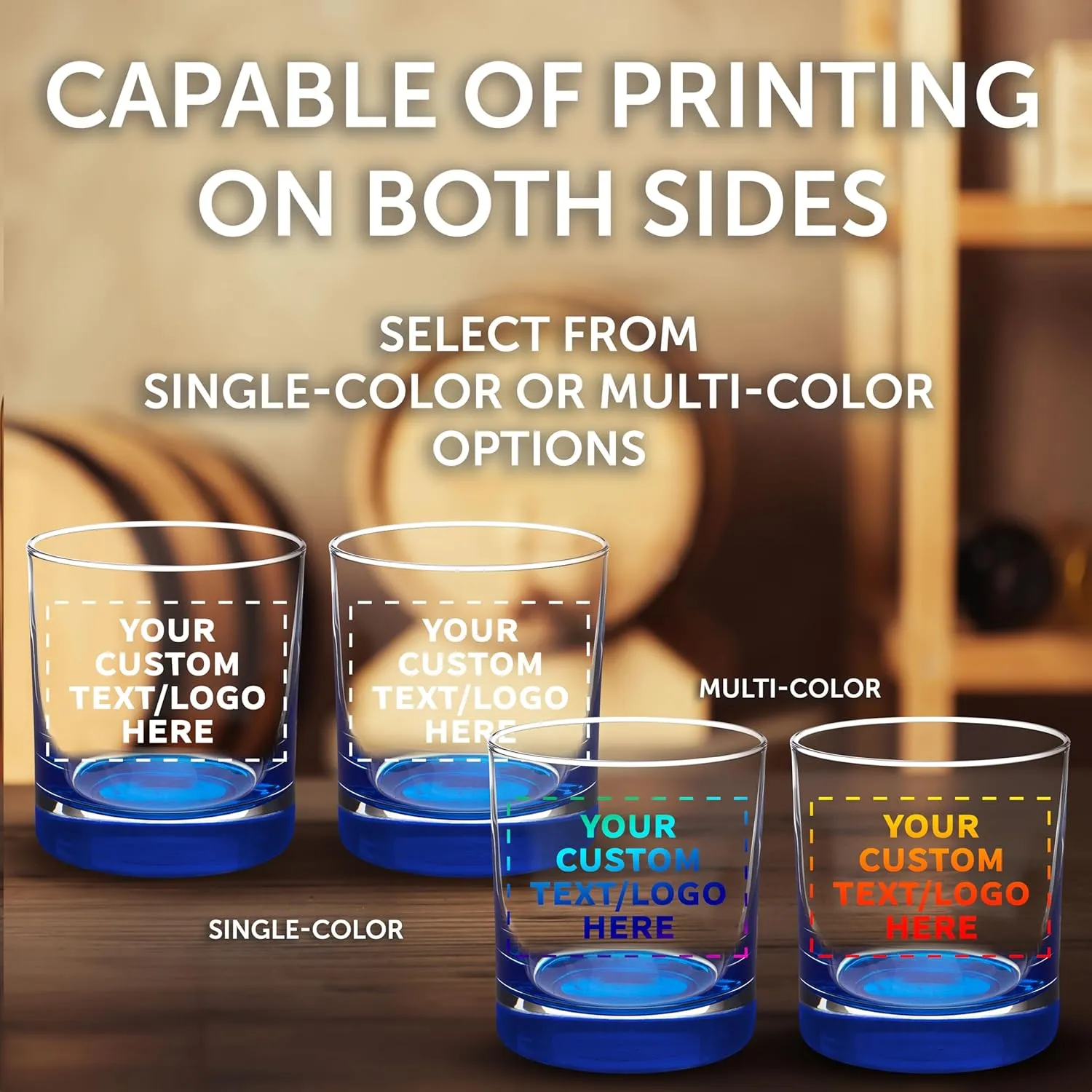 Custom Whiskey Glasses by Libbey 10 oz. Set of 10, Personalized Bulk Pack - Heavy Base Old Fashioned Glass, Perfect for Scotch, Bourbon, Whiskey, Cocktail - Blue
