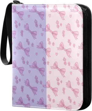 Cute Bows Card Binder 4 Pockets, 400 Pockets Trading Card Binder Removable Card Albums Card Holder for Games, Sports, Football, Baseball Cards
