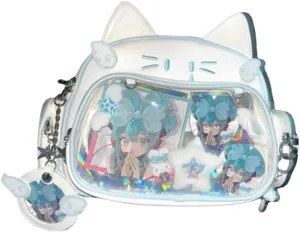 Cute Cat Ita Bag Pin Display Backpack for School Preppy Backpack for Girls Y2k Aesthetic Single Shoulder Crossbody (White Bag)