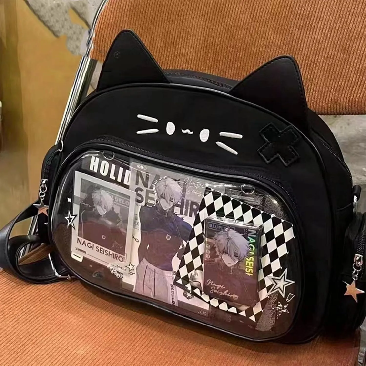 Cute Cat Ita Bag PU Leather Backpack Big Capacity Backpack Pins Purse 5 Styles Crossbody Underarm Handbag
