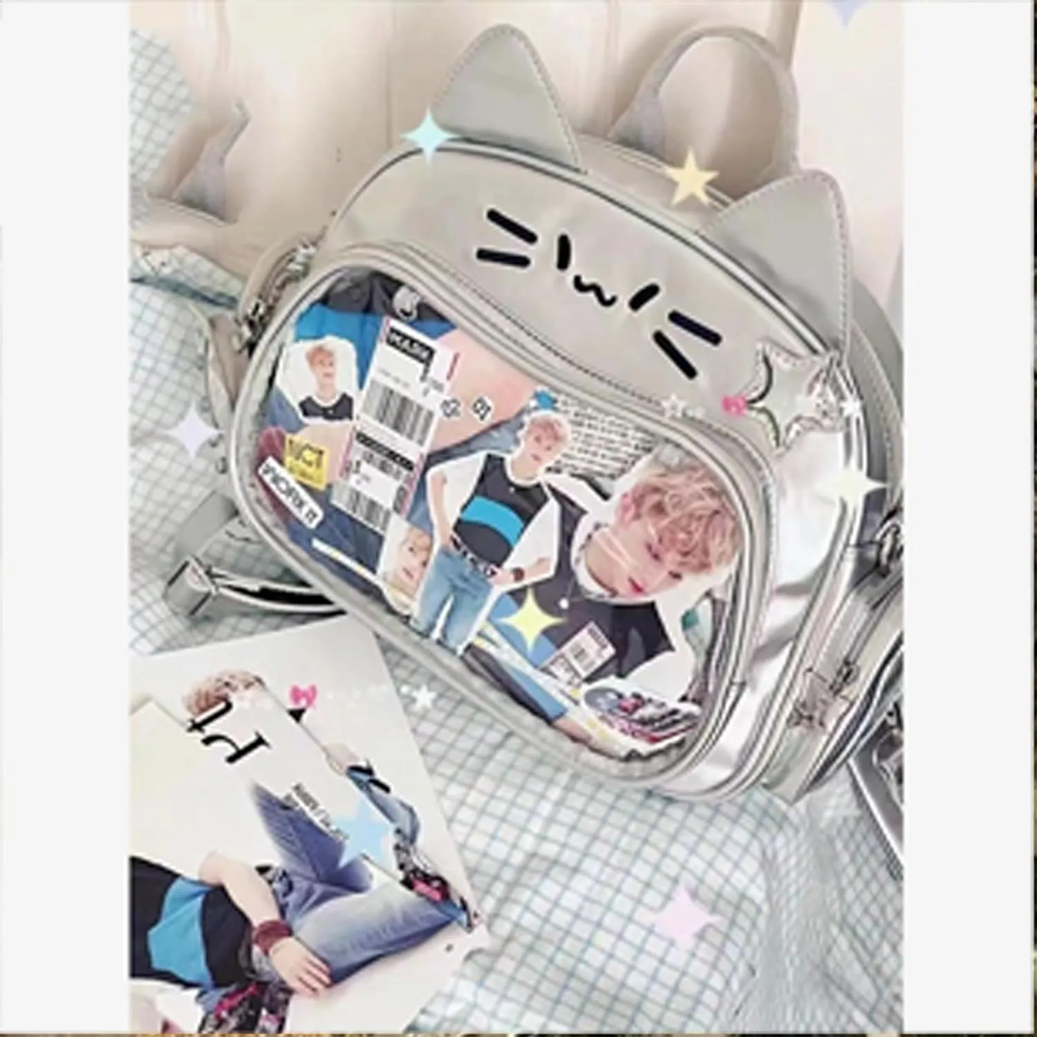 Cute Cat Ita Bag PU Leather Backpack Big Capacity Backpack Pins Purse 5 Styles Crossbody Underarm Handbag