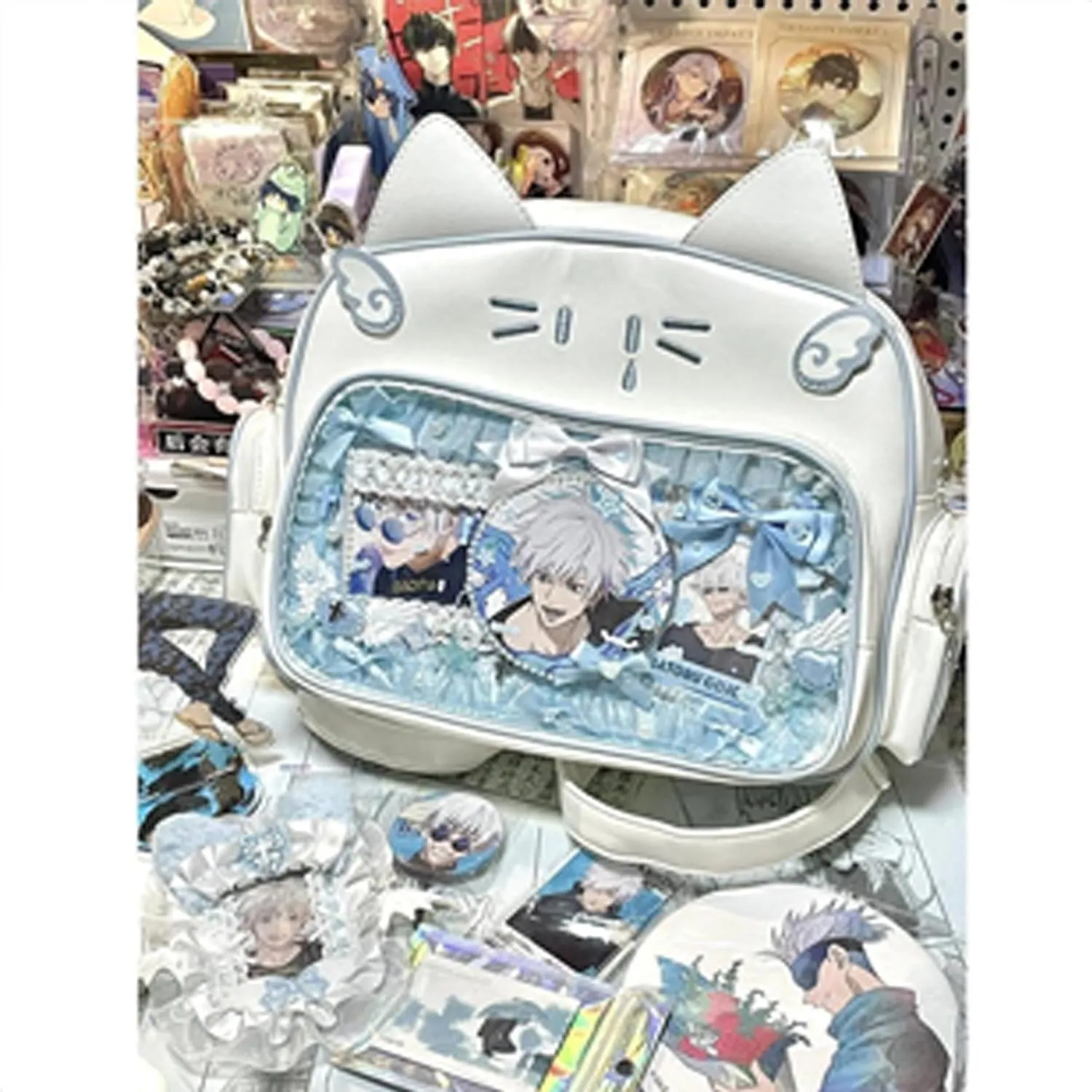 Cute Cat Ita Bag PU Leather Backpack Big Capacity Backpack Pins Purse 5 Styles Crossbody Underarm Handbag