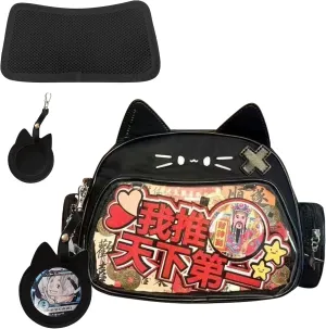 Cute Cat Ita Bag PU Leather Backpack Big Capacity Backpack Pins Purse 5 Styles Crossbody Underarm Handbag