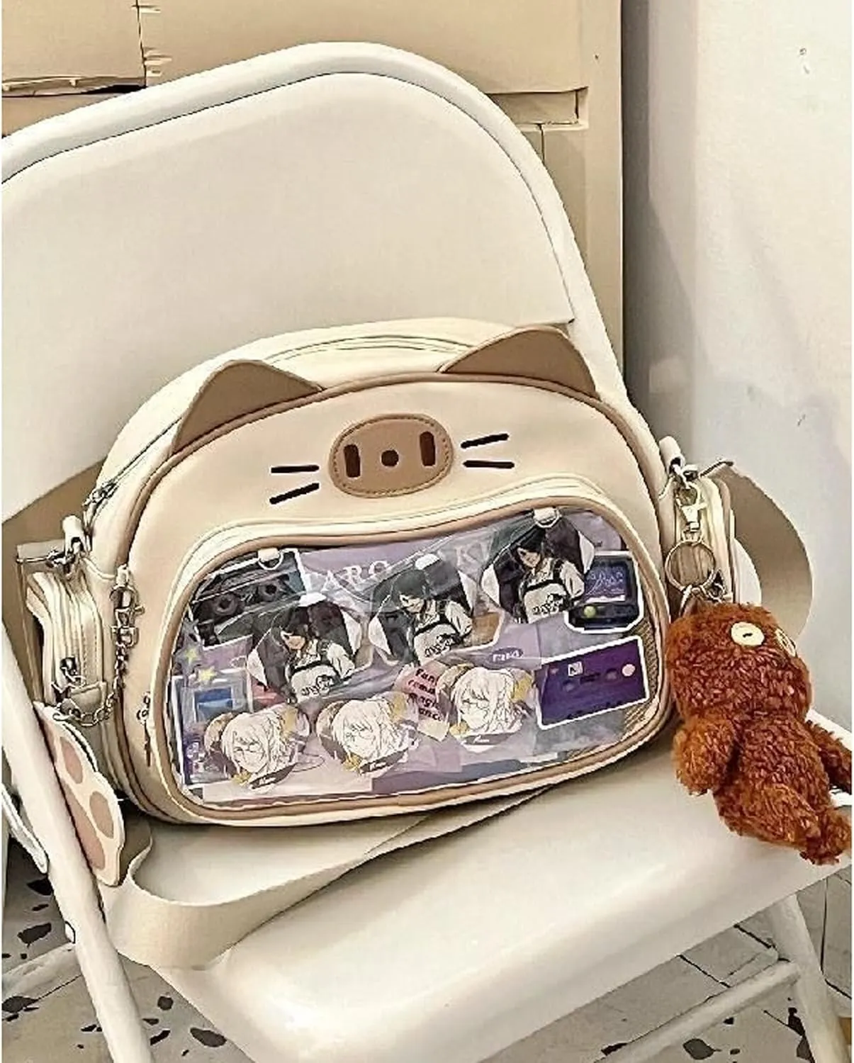 Cute Cat Ita Bag PU Leather Backpack Big Capacity Backpack Pins Purse 5 Styles Crossbody Underarm Handbag