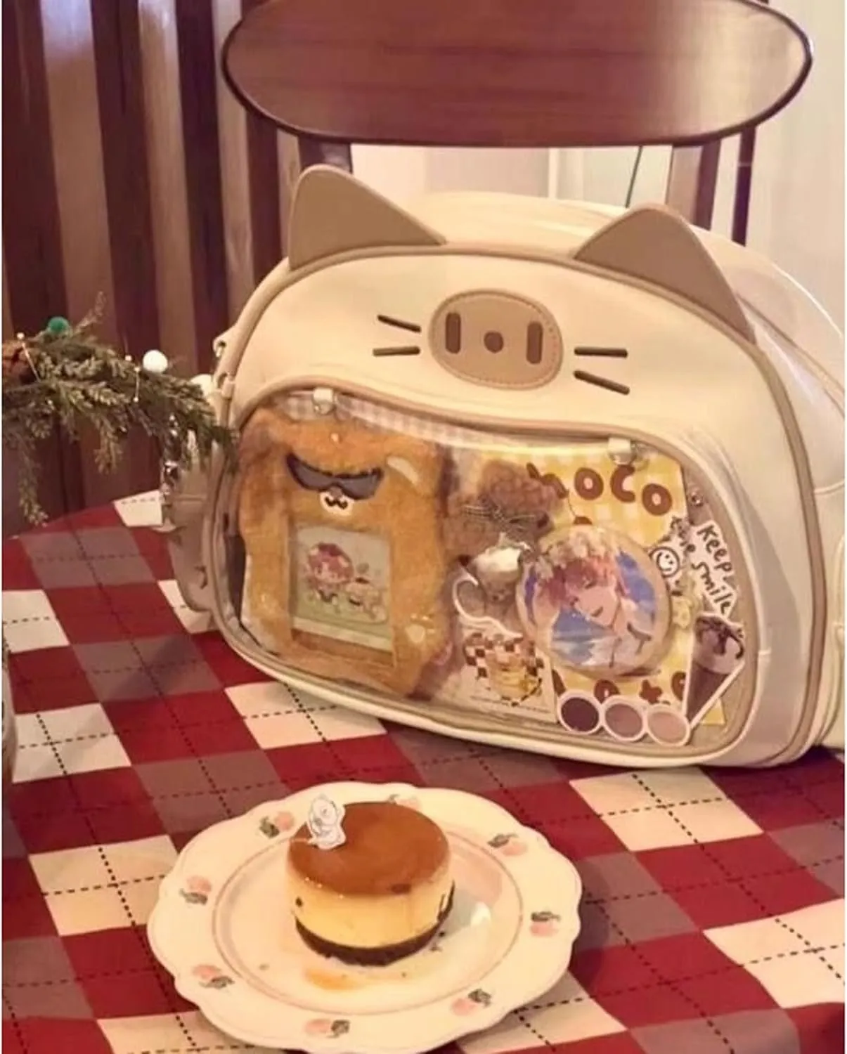 Cute Cat Ita Bag PU Leather Backpack Big Capacity Backpack Pins Purse 5 Styles Crossbody Underarm Handbag