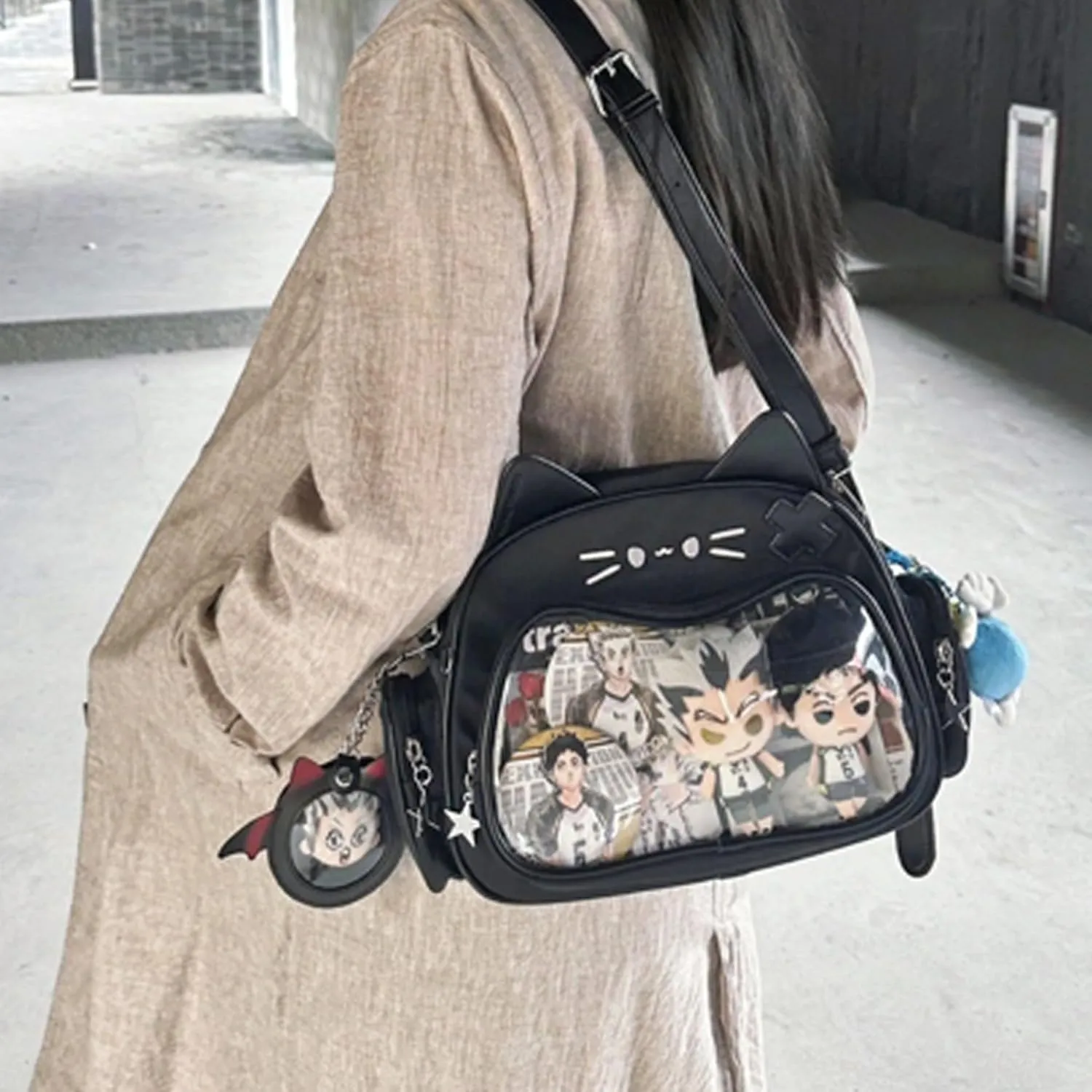 Cute Cat Ita Bag PU Leather Backpack Big Capacity Backpack Pins Purse 5 Styles Crossbody Underarm Handbag