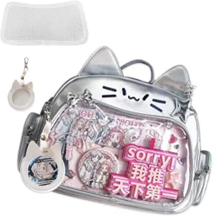 Cute Cat Ita Bag PU Leather Backpack Big Capacity Backpack Pins Purse 5 Styles Crossbody Underarm Handbag