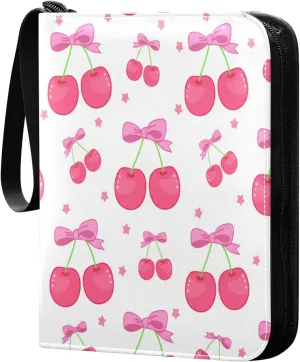 Cute Cherries Card Binder 4 Pockets, 400 Pockets Trading Card Binder Removable Card Albums Card Holder for Games, Sports, Football, Baseball Cards