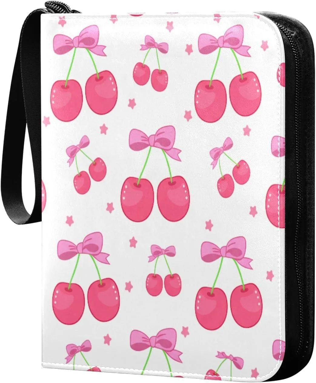 Cute Cherries Card Binder 4 Pockets, 400 Pockets Trading Card Binder Removable Card Albums Card Holder for Games, Sports, Football, Baseball Cards