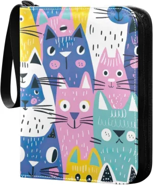 Cute Colorful Cartoon Cat Card Binder 4 Pockets, 400 Pockets Trading Card Binder Removable Card Albums Card Holder for Games, Sports, Football, Baseball Cards