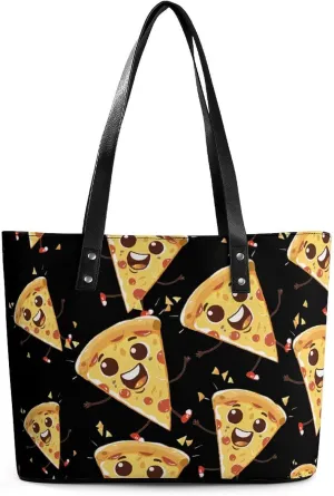 Cute Italia Pizza Women's Tote Shoulder Bag Handbag Top Handle Leather 29 * 34 * 14cm