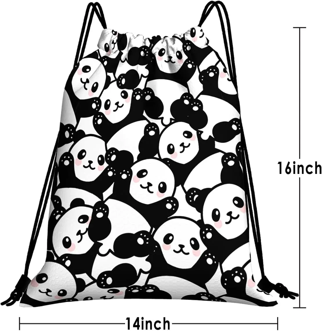 Cute Panda Drawstring Bag Set Including Drawstring Sackpack Bracelet Keychain Stickers Lanyard Hair Accessories 6 Pcs