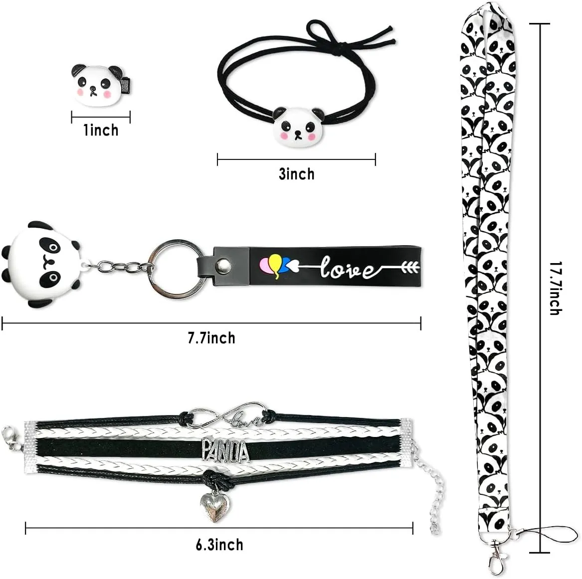 Cute Panda Drawstring Bag Set Including Drawstring Sackpack Bracelet Keychain Stickers Lanyard Hair Accessories 6 Pcs
