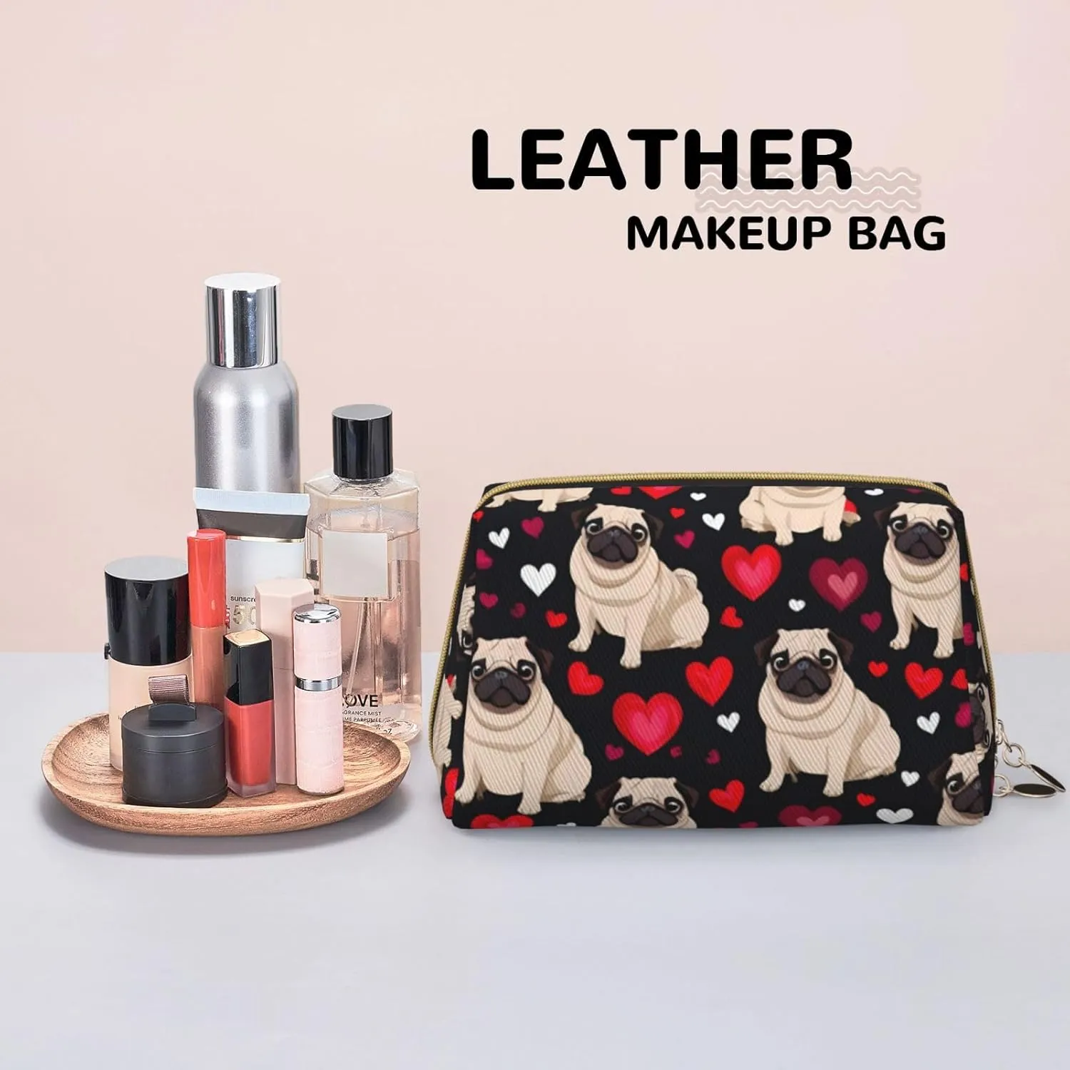 Cute Pug Toiletry Pouch, Travel-Friendly Makeup Organizer For Makeup Brushes, Lipsticks