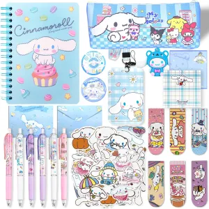 Cute School Supplies Set, Kawaii School Supplies Gift Set, Including Cartoon Journal Ballpoint Pencil Case Stickers Key Chain Bookmark Pen ID Badge Holder