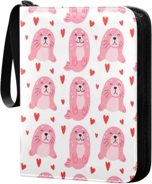 Cute Seals Card Binder 4 Pockets, 400 Pockets Trading Card Binder Removable Card Albums Card Holder for Games, Sports, Football, Baseball Cards