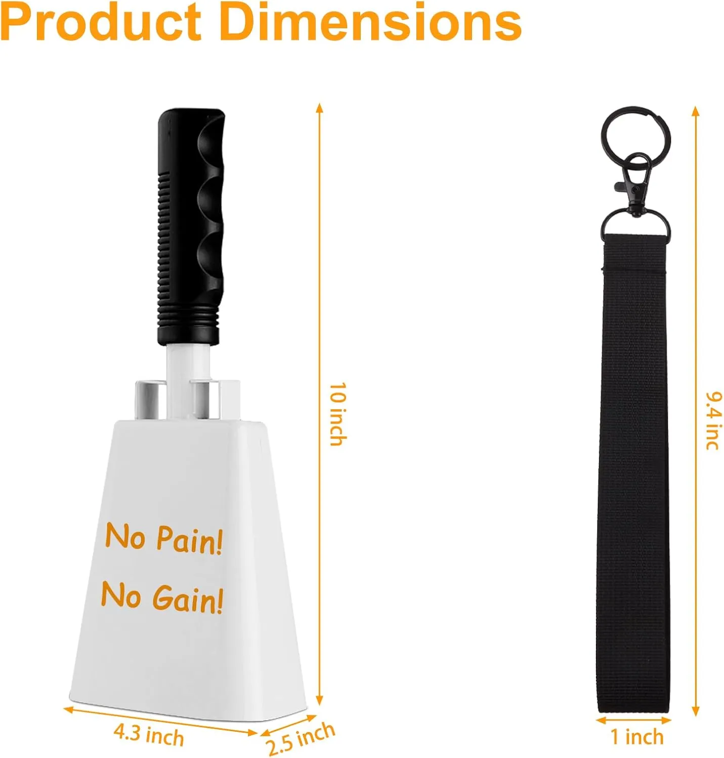cyrico Cow Bell, 2 Pack Cheering Cowbells for Sporting Events, 10 Inch Large Cow Bells Noise Makers, Solid White Steel Hand Bell Chimes Alarm for Football Games, School, Percussion Musical Instruments